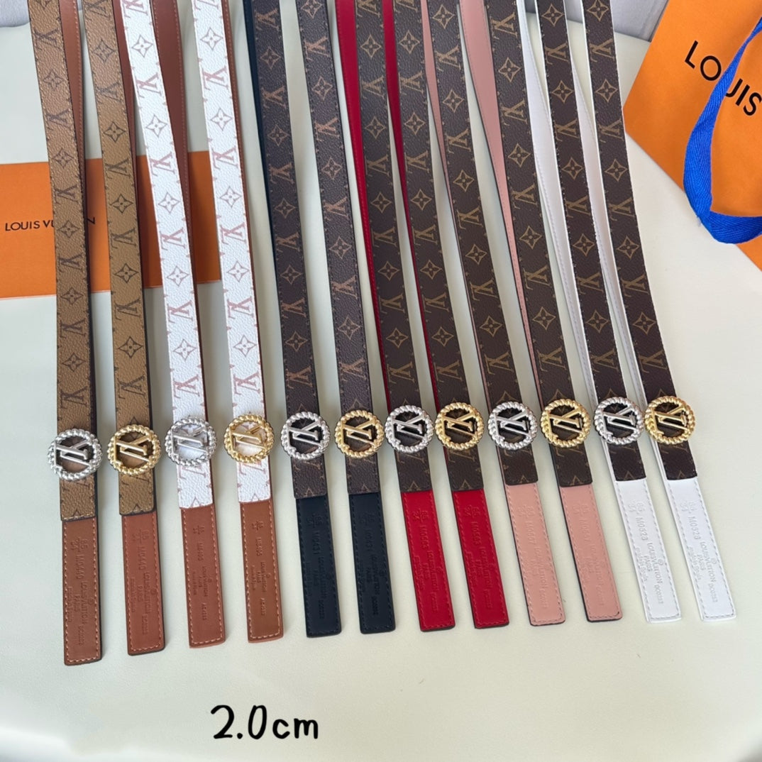 LV Circle Nautical 20mm Reversible Belt Silver Buckle White Brown Lambskin - 30