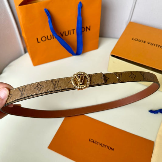 LV Circle Nautical 20mm Reversible Square End Tip Belt Gold Buckle Tan Light Brown lambskin - 30