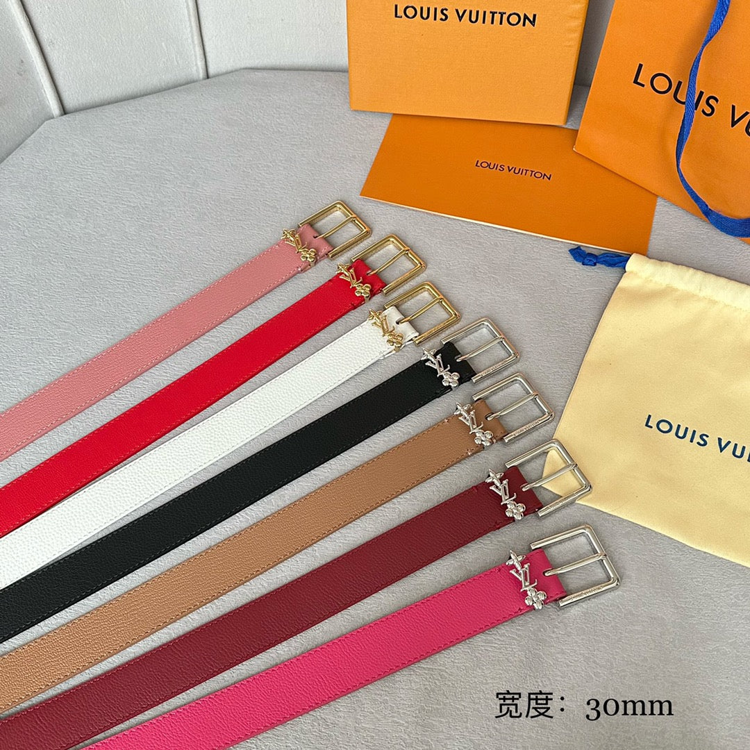 LV BLOOM 30MM BELT IN BLUSH PINK CALFSKIN GOLD HARDWARE - 30