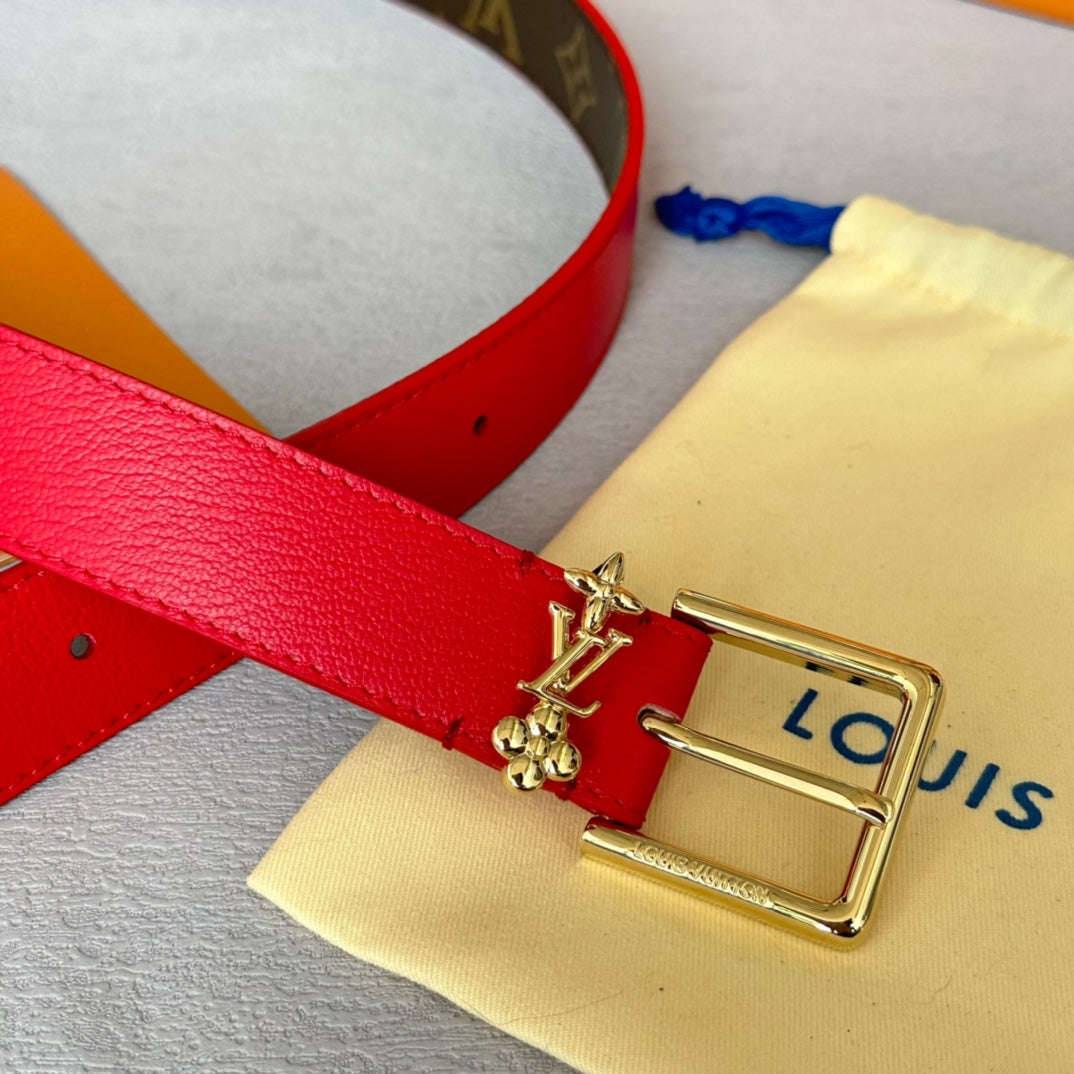 LV BLOOM 30MM BELT IN ROSE RED CALFSKIN GOLD HARDWARE - 30
