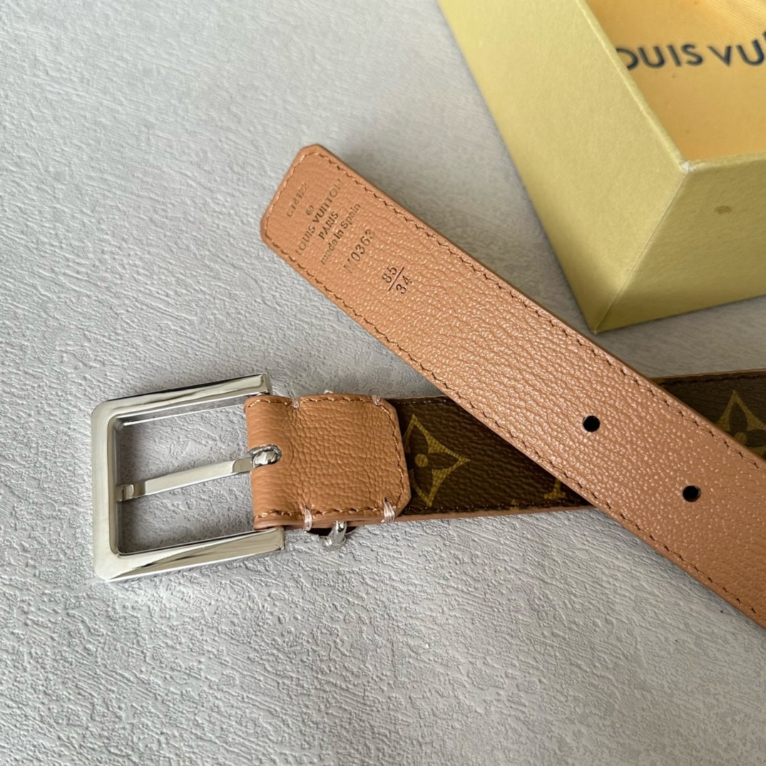 LV BLOOM 30MM BELT IN APRICOT ORANGE CALFSKIN SILVER HARDWARE - 30