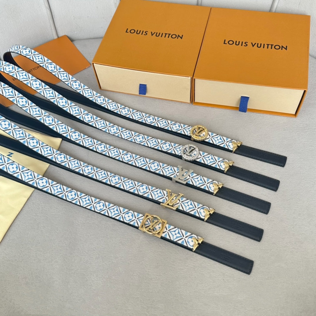 Josephine 20mm Reversible Belt Gold Buckle Black White Blue Leather - 30