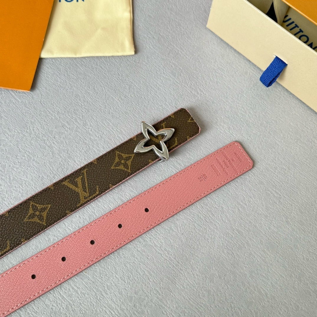 LV MINI FLOWERGRAM 30MM REVERSIBLE BELT IN BLUSH PINK CALFSKIN SILVER HARDWARE - 30