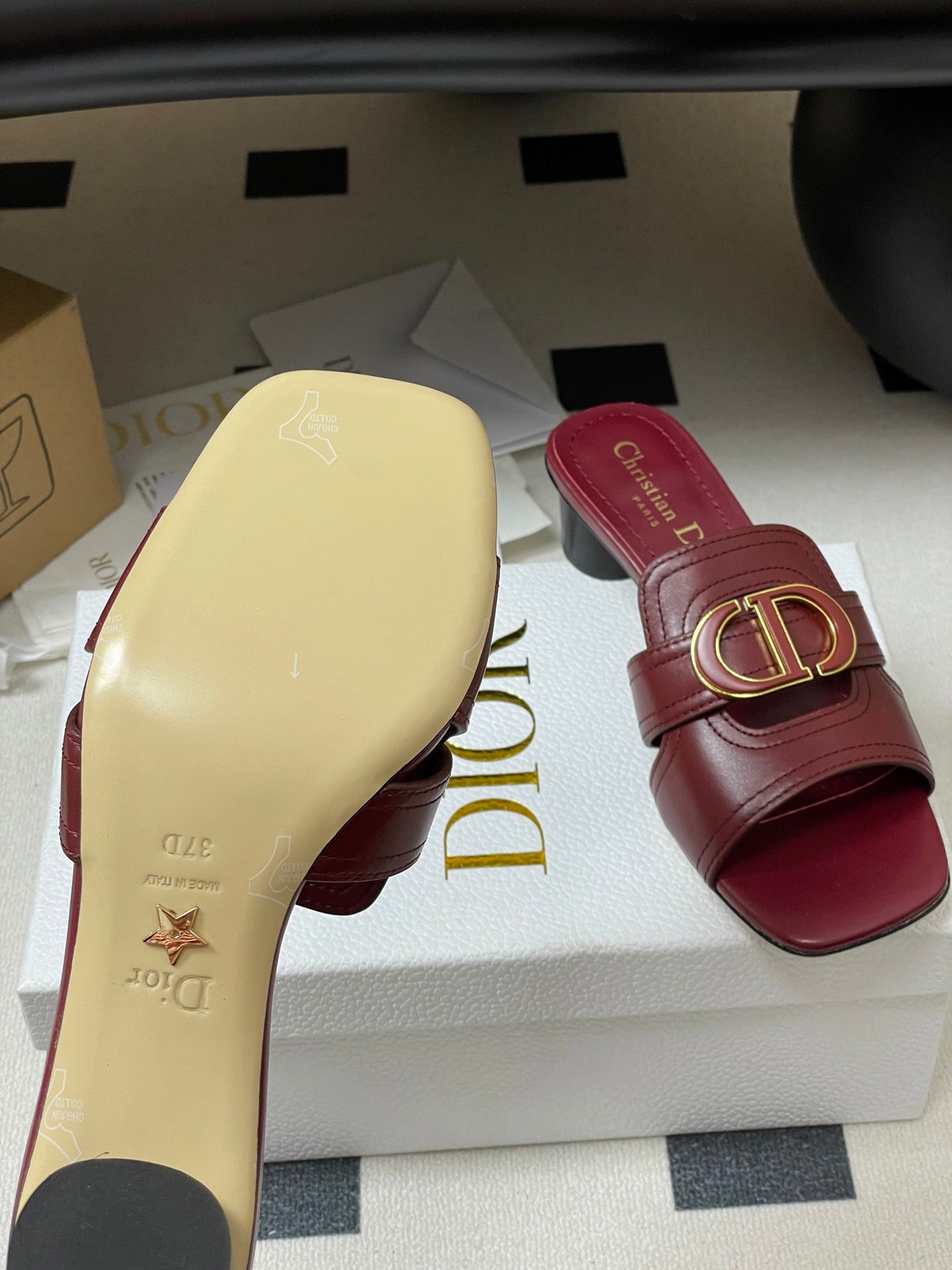 DIOR HIGH HEEL CLASSIC MONTAIGNE 40 MM 25S IN DARK RED LAMBSKIN WITH CD LOGO - 34