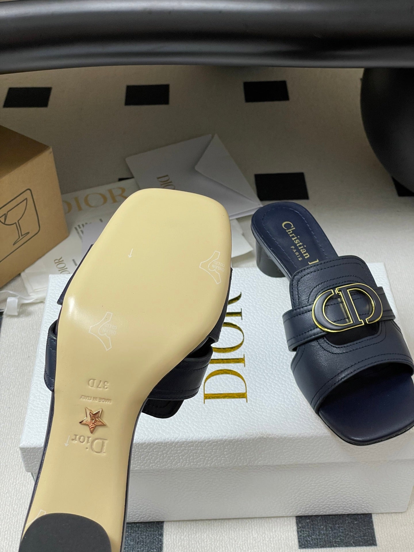 DIOR HIGH HEEL CLASSIC MONTAIGNE 40 MM 25S IN MIDNIGHT BLUE LAMBSKIN WITH CD LOGO - 34