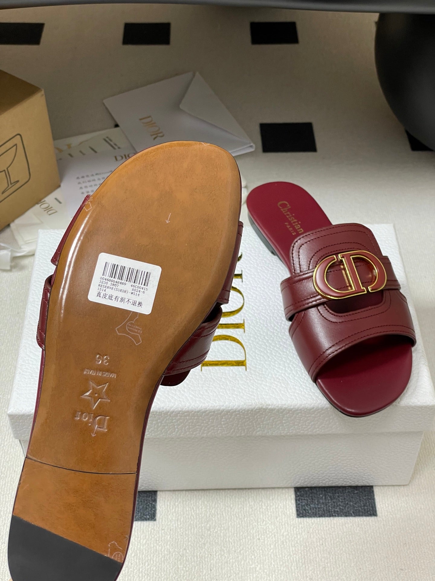 DIOR CLASSIC MONTAIGNE SANDALS 25S IN DARK RED LAMBSKIN WITH CD LOGO - 34