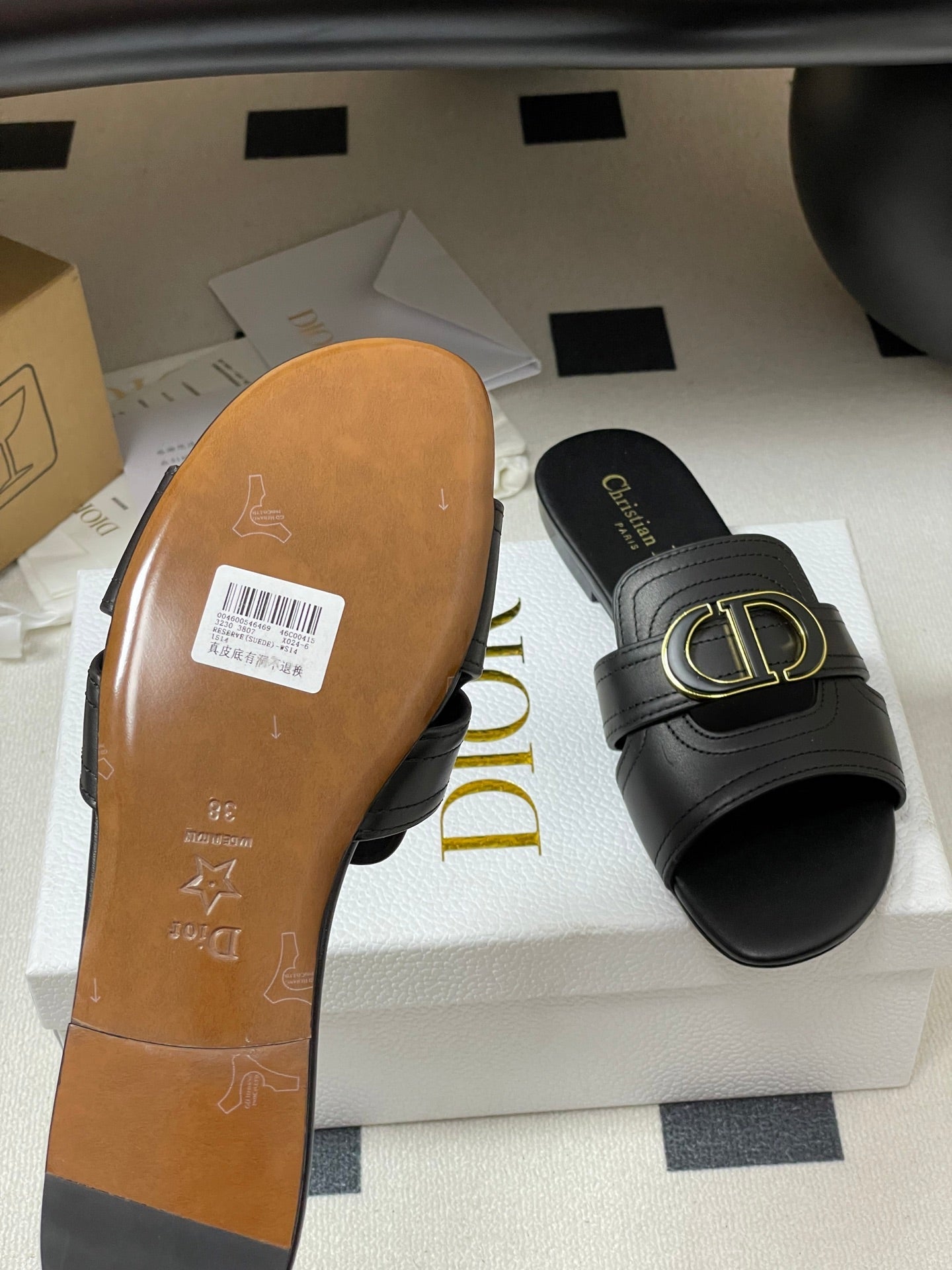 DIOR CLASSIC MONTAIGNE SANDALS 25S IN BLACK LAMBSKIN WITH CD LOGO - 34