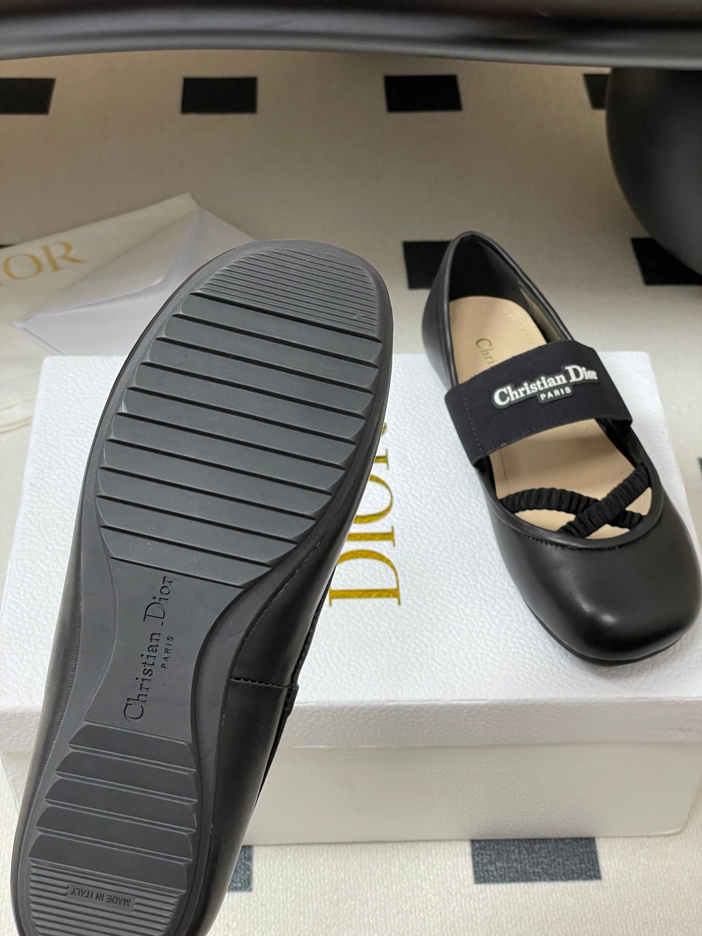 DIOR STRETCH BALLET FLATS 25S IN BLACK LAMBSKIN - 35