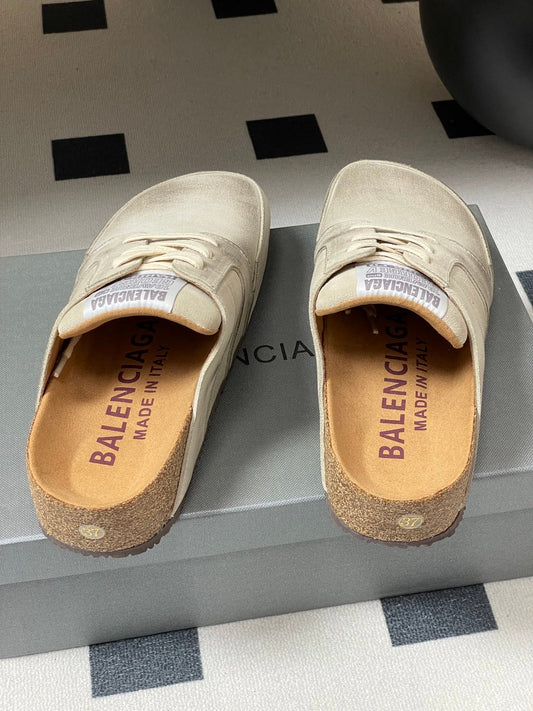BALENCIAGA 25S MULES BIRKENSTOCK IN CREAM BEIGE SUEDE - 35