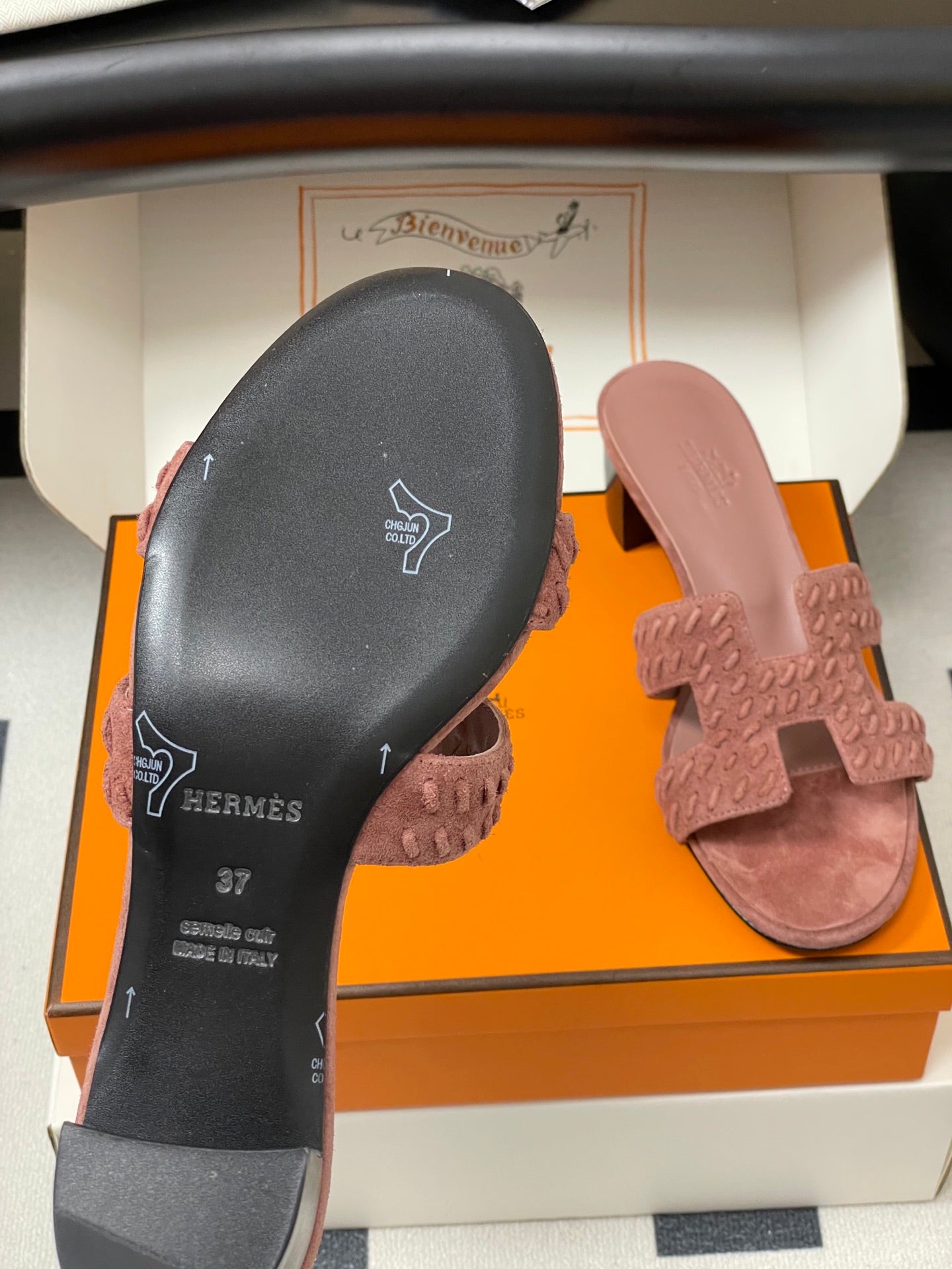 HM 25S ORAN HIGH‑HEEL SANDAL IN PEACHY PINK SUEDE AND LAMBSKIN - 35