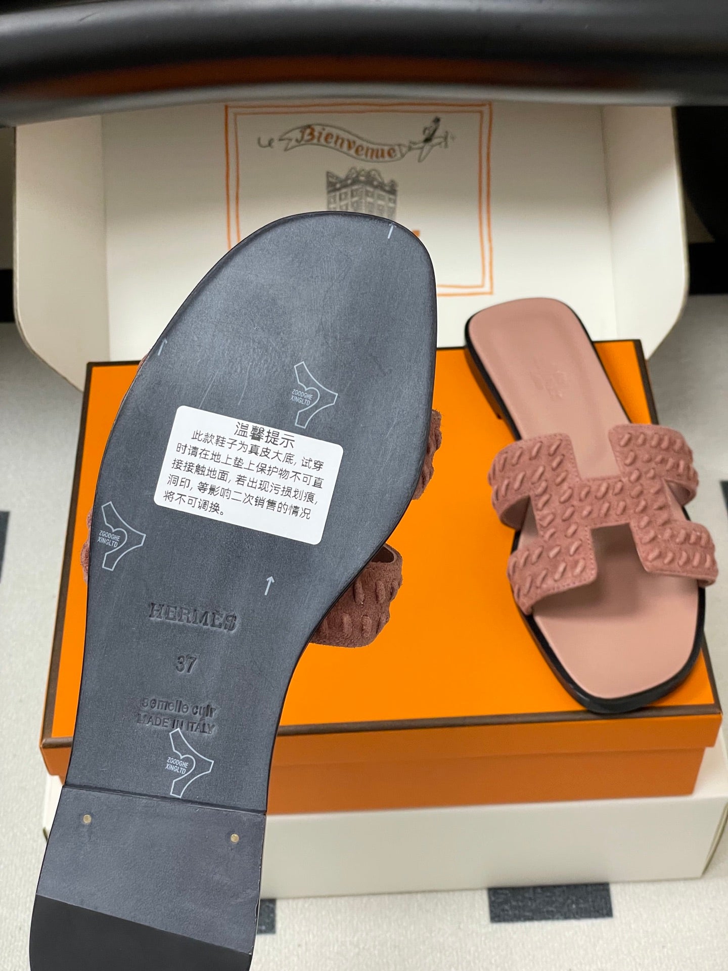 HM 25S ORAN SANDAL IN PEACHY PINK SUEDE AND LAMBSKIN - 35
