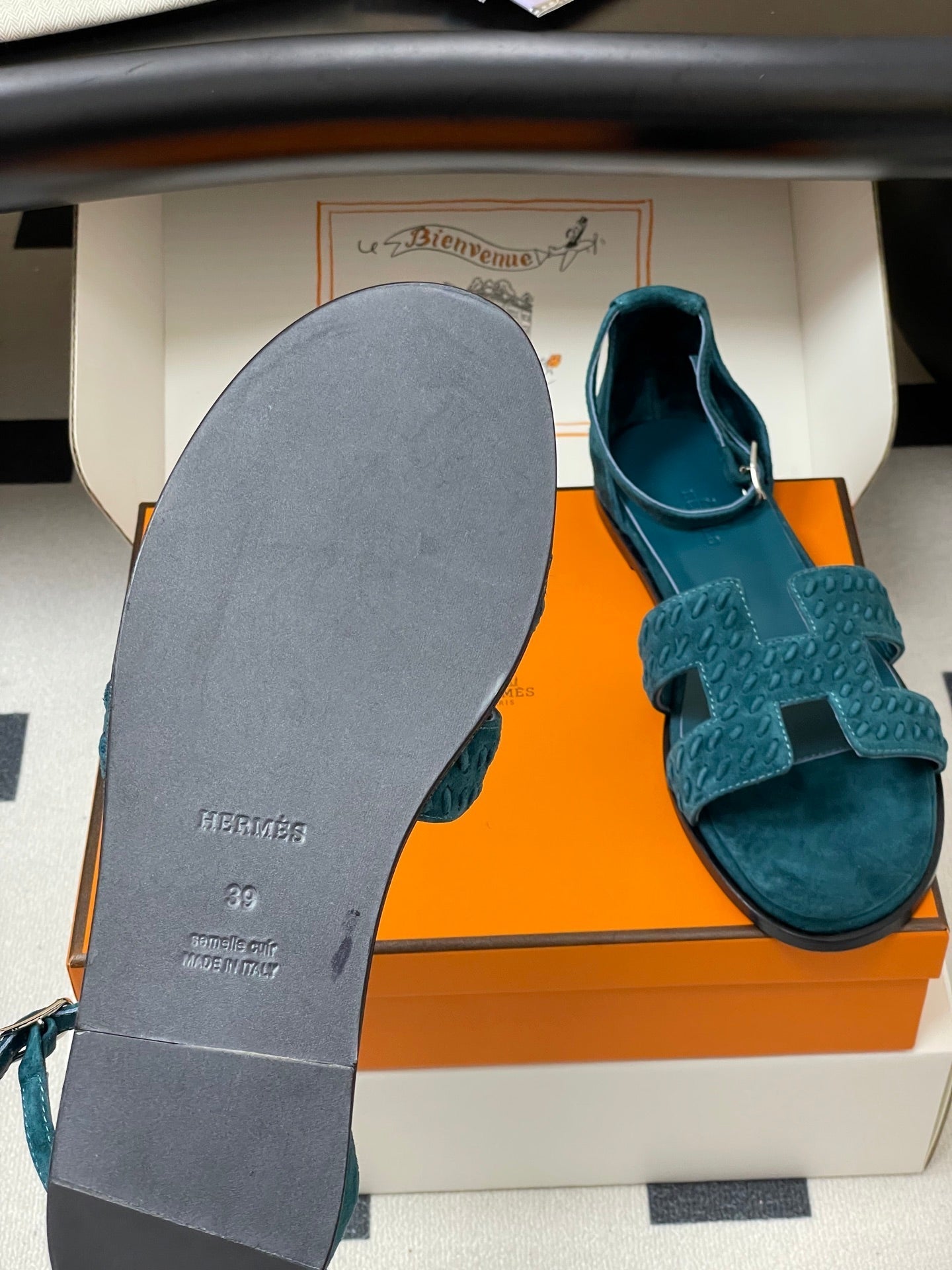 HM 25S SANTORINI SANDAL IN DARK BLUE SUEDE AND LAMBSKIN - 35