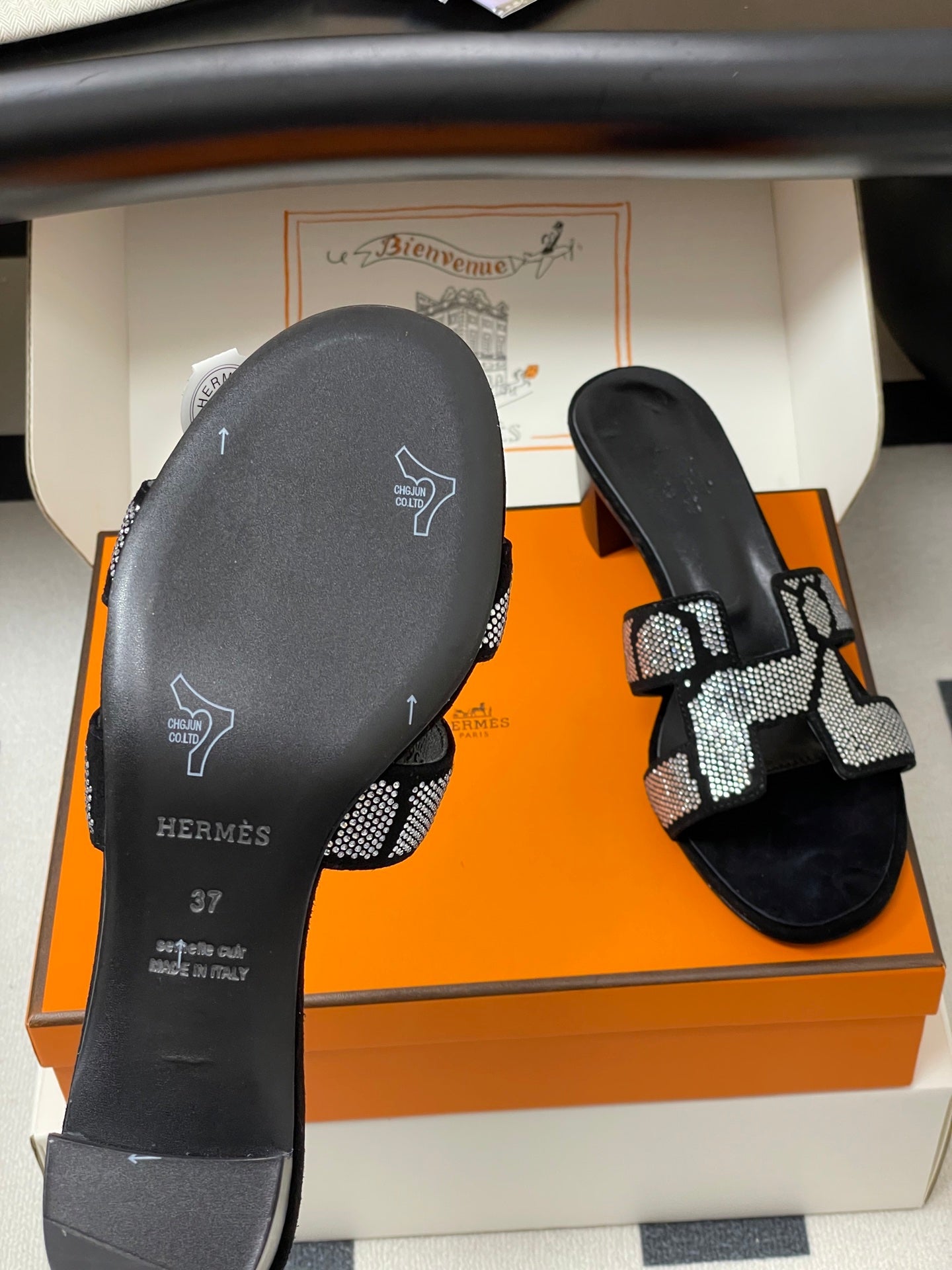 HM 25S ORAN HIGH‑HEEL SANDAL 50 MM IN BLACK LAMBSKIN WITH WHITE STONE DETAILS - 35