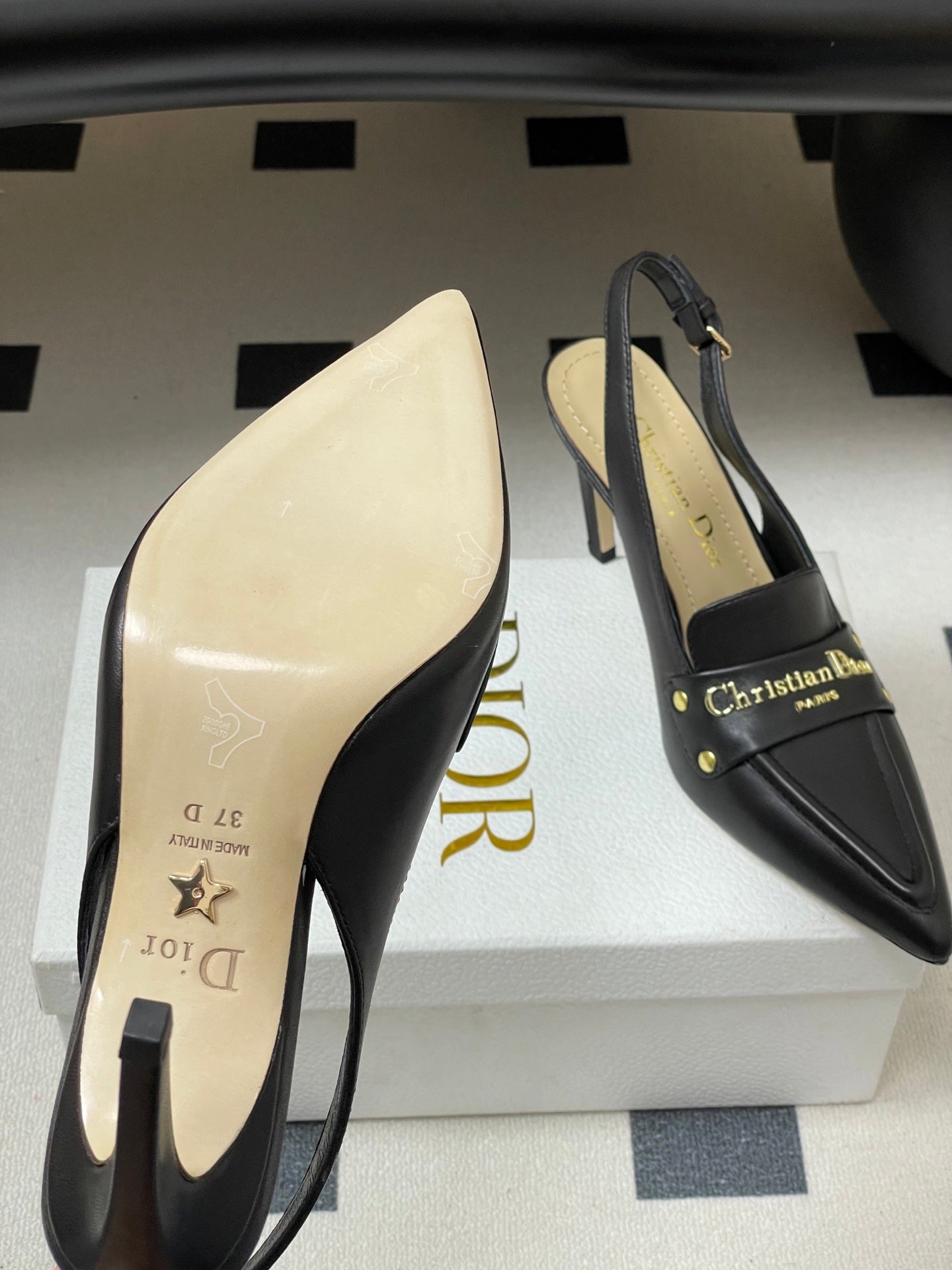 DIOR 25S BOY SLINGBACK HIGH HEELS 85 MM IN BLACK LAMBSKIN - 35