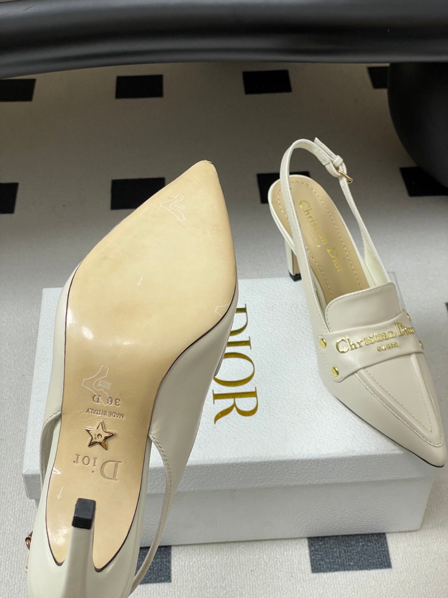 DIOR 25S BOY SLINGBACK HIGH HEELS 85 MM IN WHITE LAMBSKIN - 35