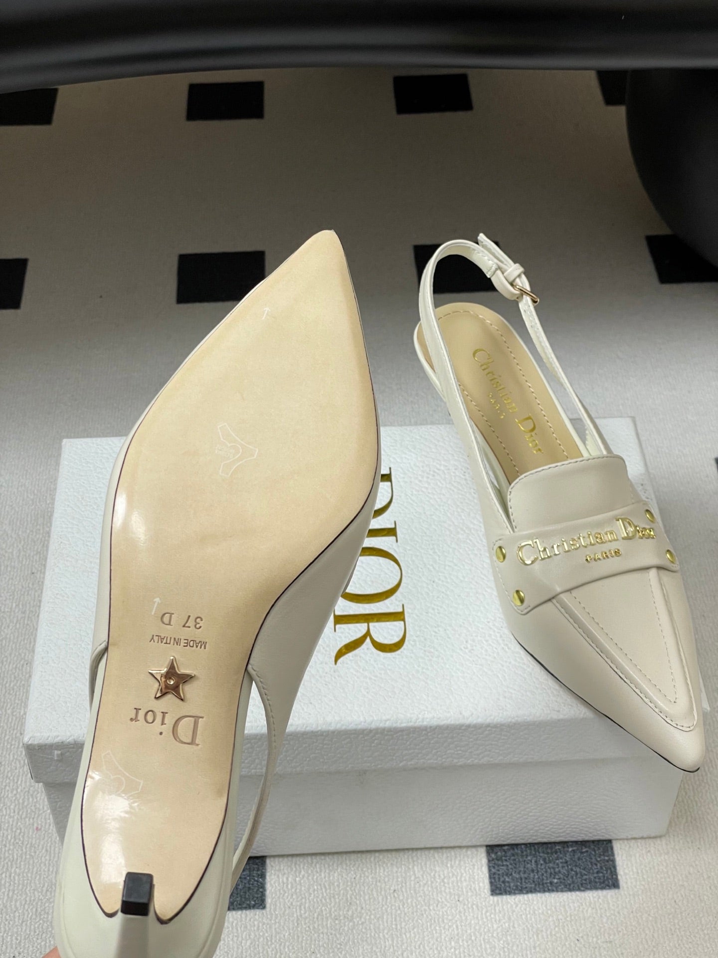 DIOR 25S BOY SLINGBACK HIGH HEELS 50 MM IN WHITE LAMBSKIN - 35