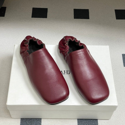 CELINE 26S БАЛЕТКИ З ГУМКОЮ НА П'ЯТІ З ТЕМНО-ЧЕРВОНОЇ ШКІРИ ЯГНЯТИ