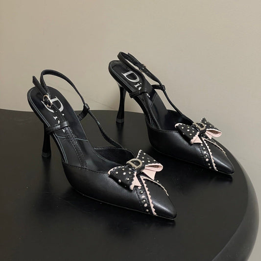 DIOR 26S СЛІНГБЕКИ НА ВИСОКИХ ПІДБОРАХ 100 ММ ІЗ ЧОРНОЇ ТЕЛЯЧОЇ ШКІРИ
