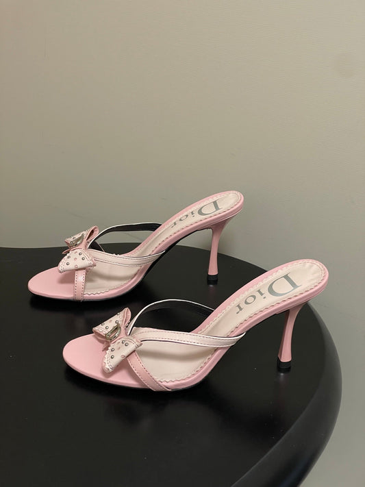 БОСОНІЖКИ DIOR 26S НА ВИСОКИХ ПІДБОРАХ 100 ММ ЗІ СВІТЛО-РОЖЕВОЇ ТЕЛЯЧОЇ ШКІРИ