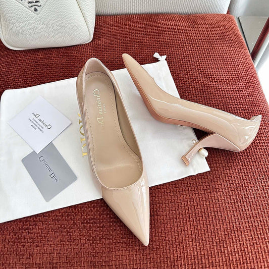 DIOR TRIBALES HIGH HEELS 80 MM 25S IN BEIGE GLOSSY LEATHER - 34