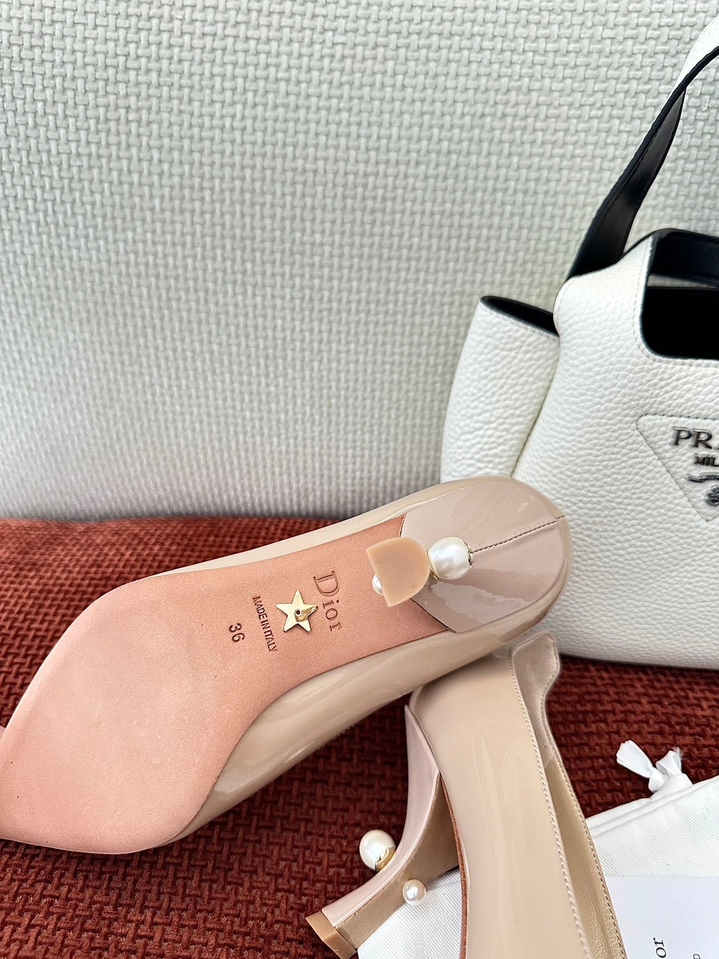 DIOR TRIBALES HIGH HEELS 80 MM 25S IN BEIGE GLOSSY LEATHER - 34