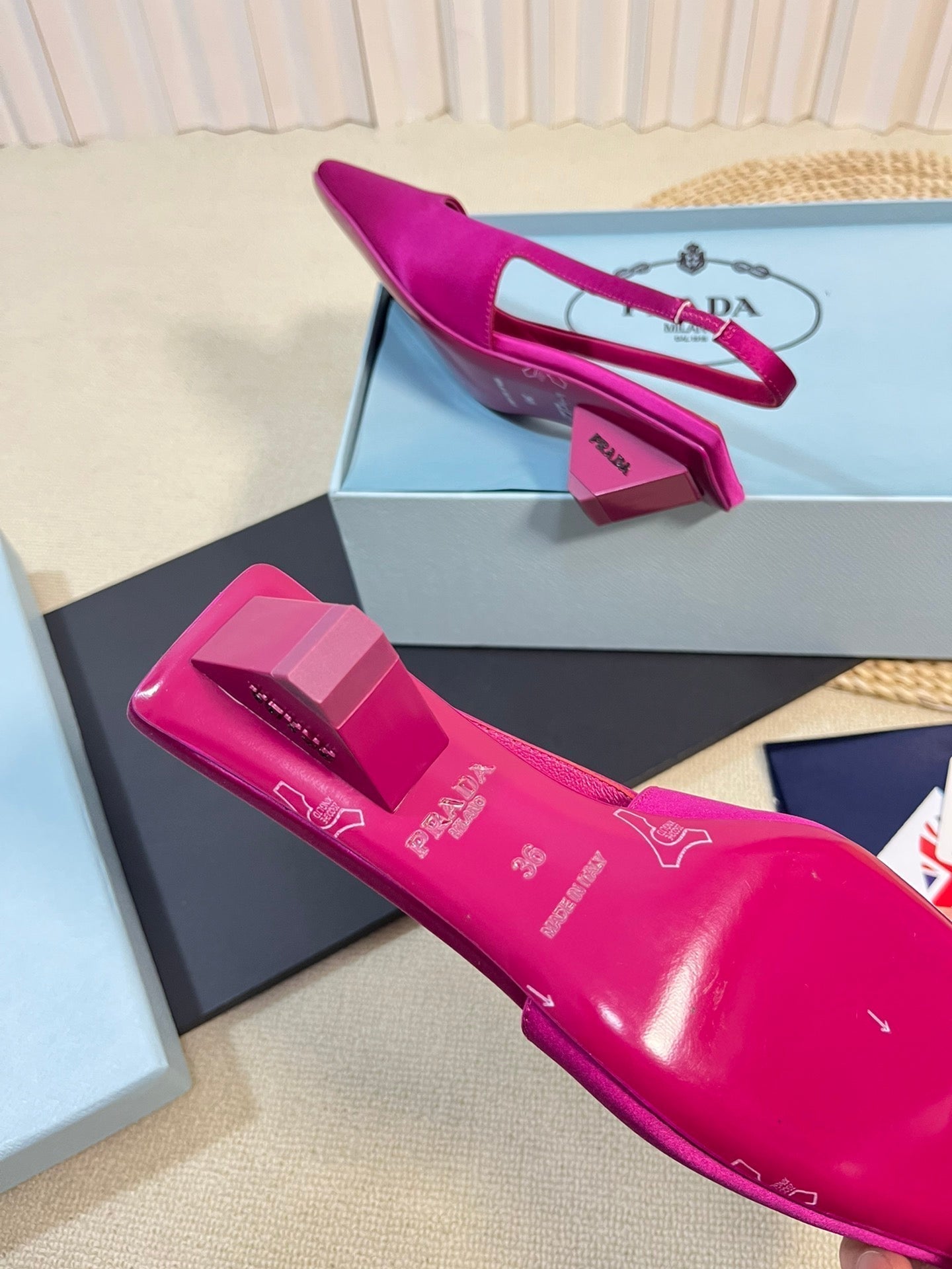 PRA SQUARE TOE SLINGBACK PUMPS BARBIE PINK SATIN - 35
