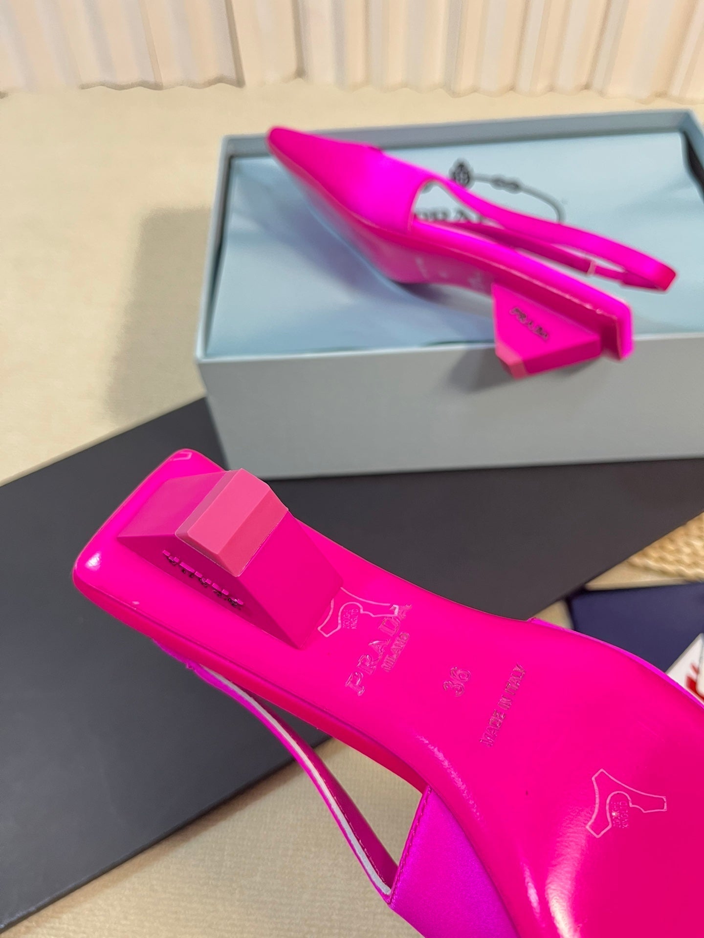 PRA SQUARE TOE SLINGBACK PUMPS BRIGHT PINK SATIN - 35