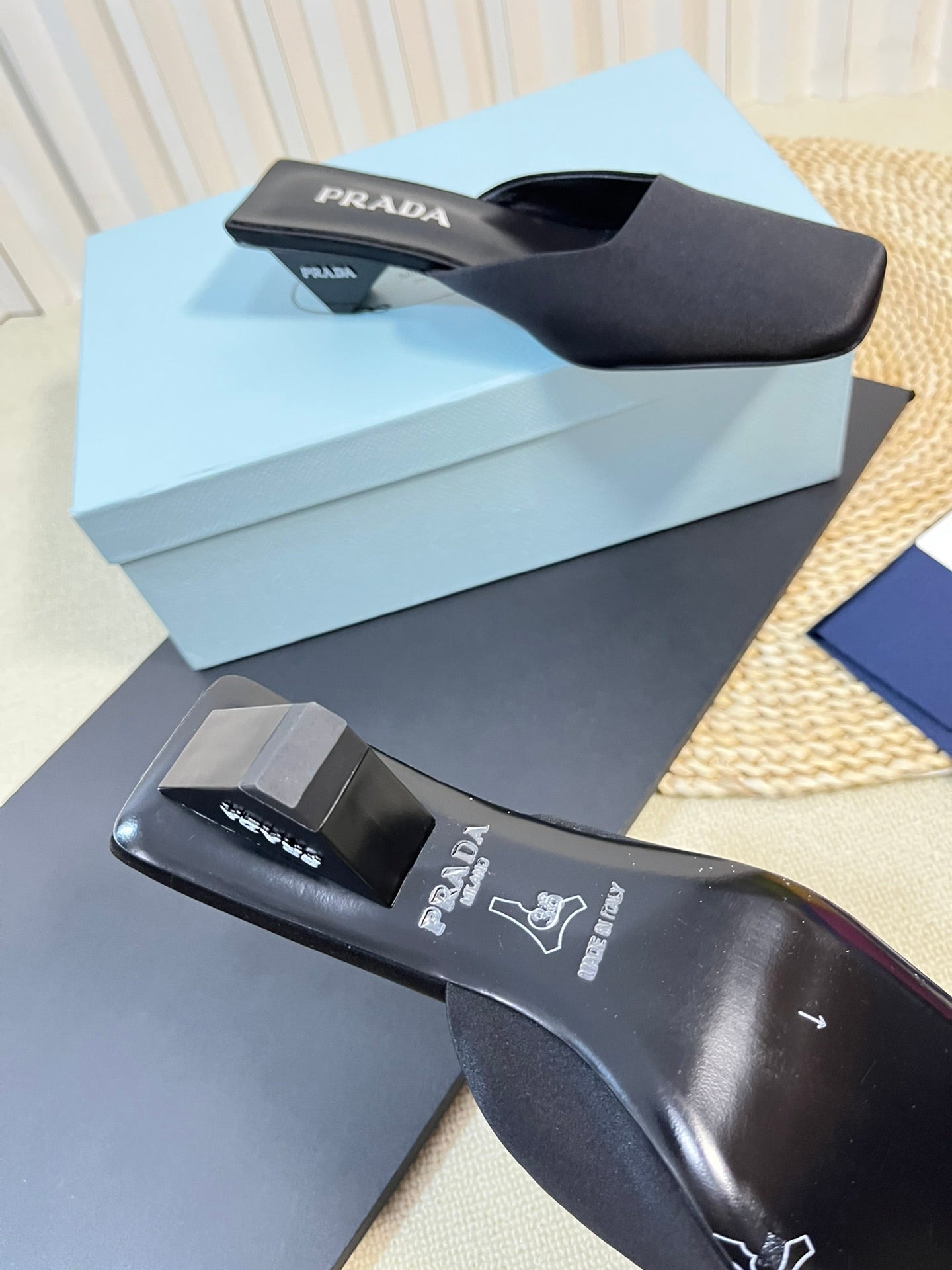 PRA SQUARE TOE MULES BLACK SATIN - 35