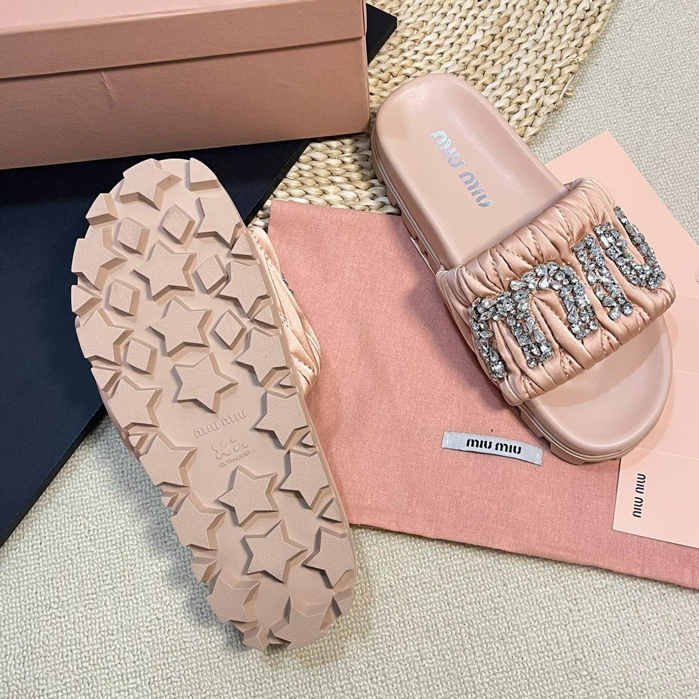 Pastel Pink Sheepskin Diamond Slippers - 35