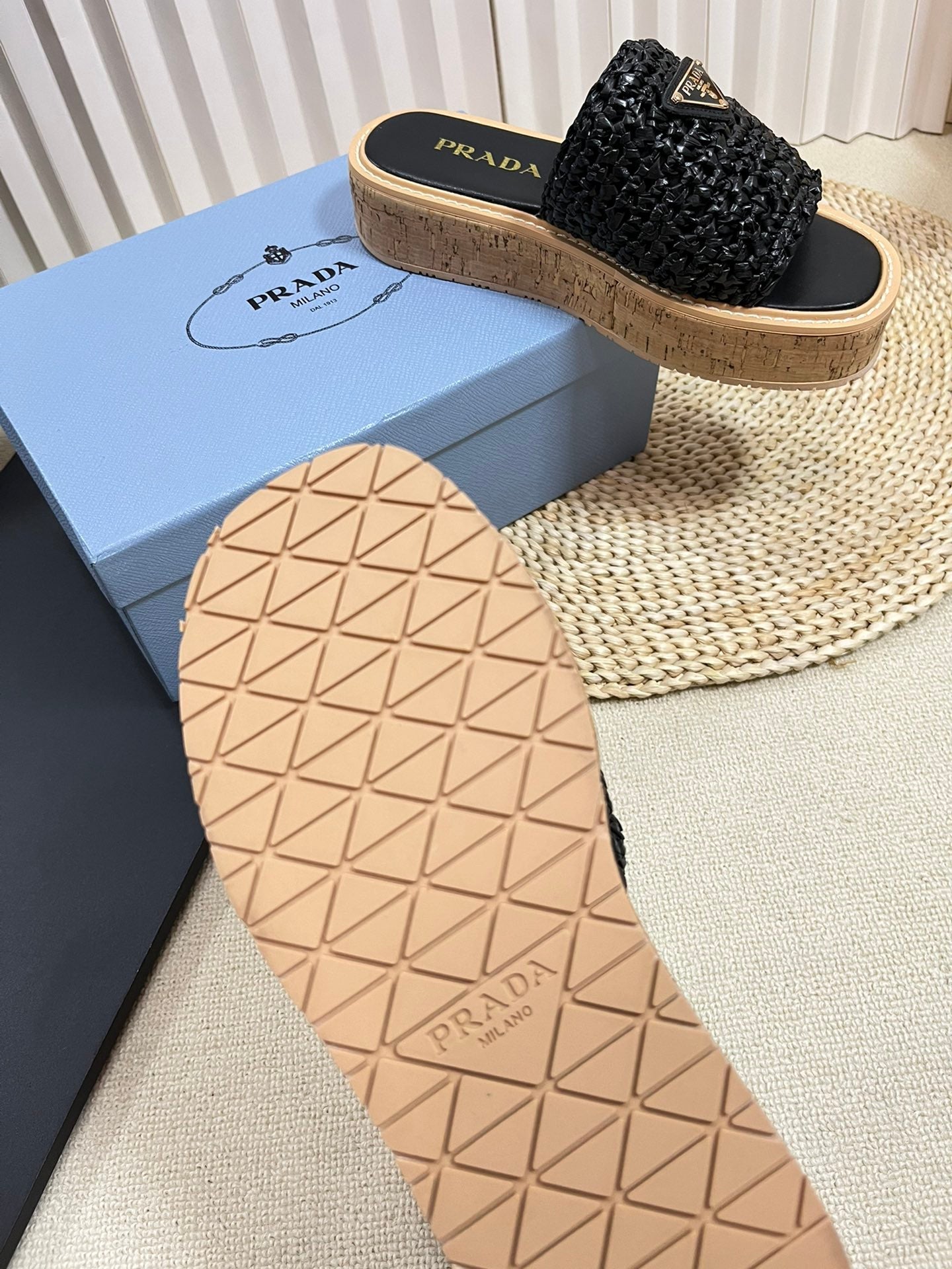Crochet Flatform Slides 40 Lightweight Cork Sole Black - 35