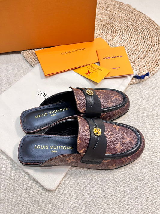 LV CAPRI OPEN BACK LOAFERS IN CHESTNUT BROWN MONOGRAM CALFSKIN - 35