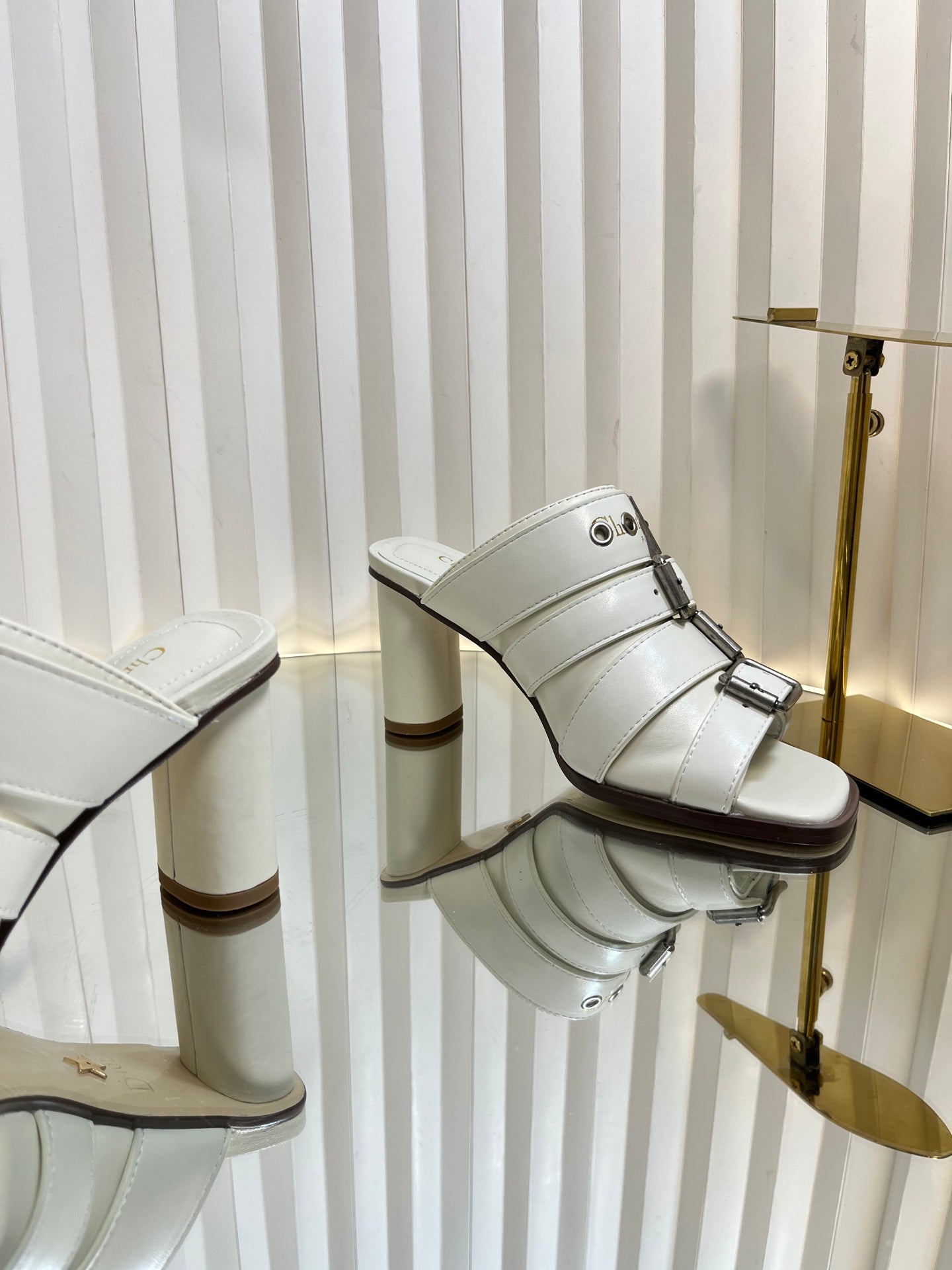 PUNK HEEL SLIDES 25S 80MM IN WHITE CALFSKIN - 34