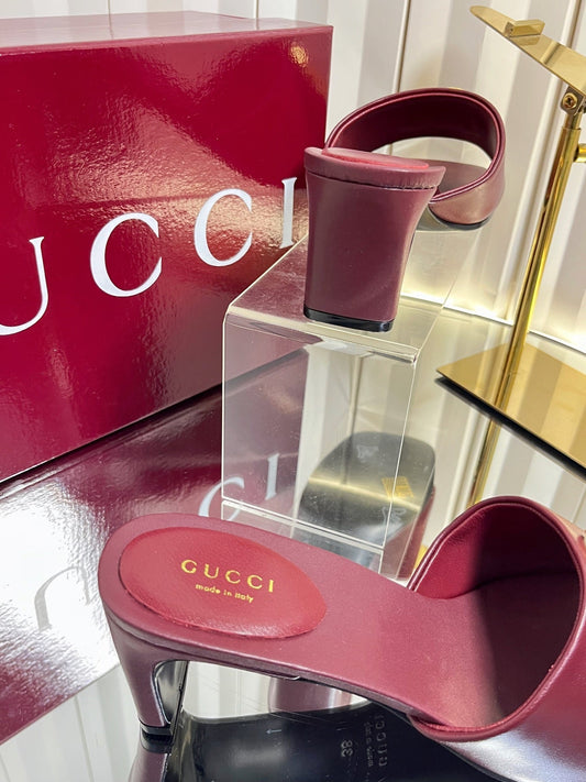 БОСОНІЖКИ GUCCI НА ПІДБОРАХ 26S, 45 ММ, З ТЕМНО-ЧЕРВОНОЇ ТЕЛЯЧОЇ ШКІРИ