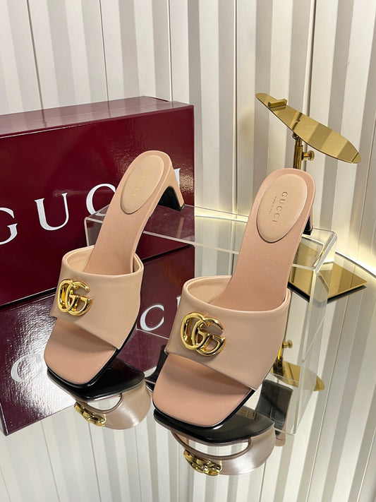 БОСОНІЖКИ GUCCI 26S НА ВИСОКИХ ПІДБОРАХ 45 ММ З ТЕЛЯЧОЇ ШКІРИ НЮДОВО-РОЖЕВОГО КОЛЬОРУ