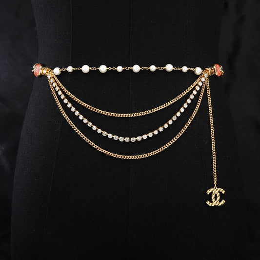 CHANEL 25S GOLD CHAIN BELT WITH PEARL 611794 - 30