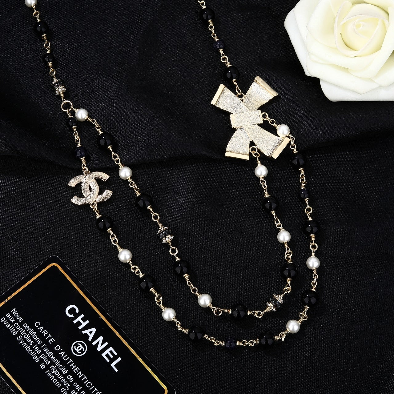 CHANEL 25S CHAIN BELT IN BLACK AND WHITE PEARL 614285 - 30