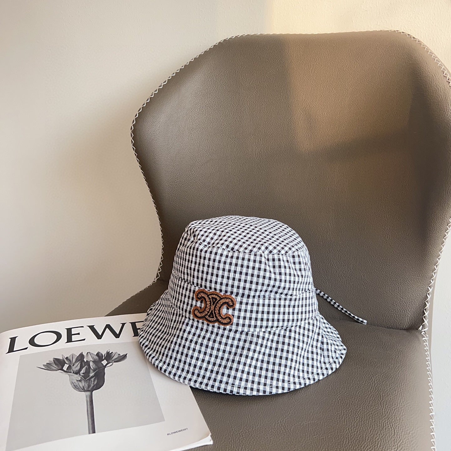 BUCKET HAT MODEL 652077 IN BLACK & WHITE GINGHAM FABRIC