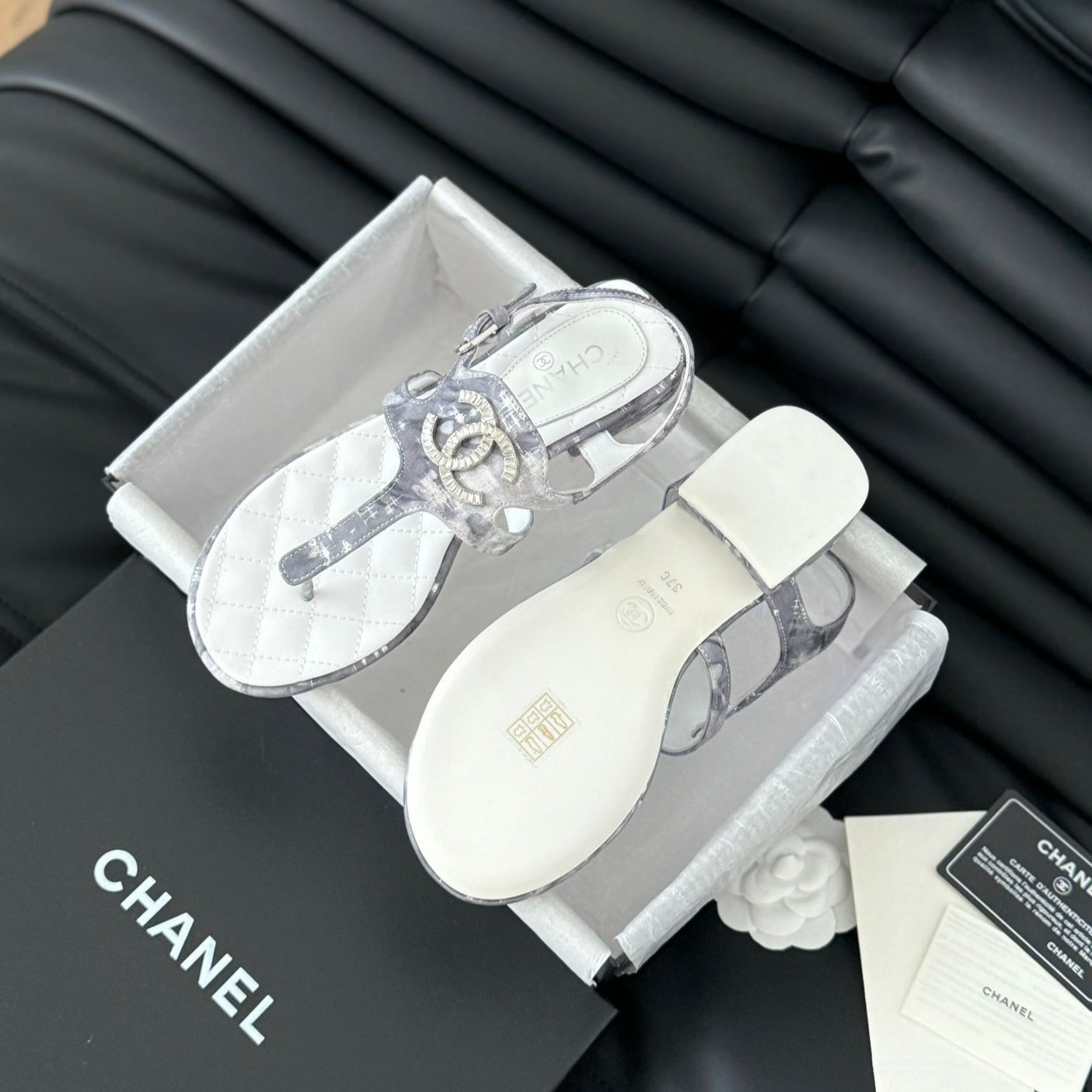 Double C Classic One-Strap Sandals White Gray Smoke Lambskin - 35