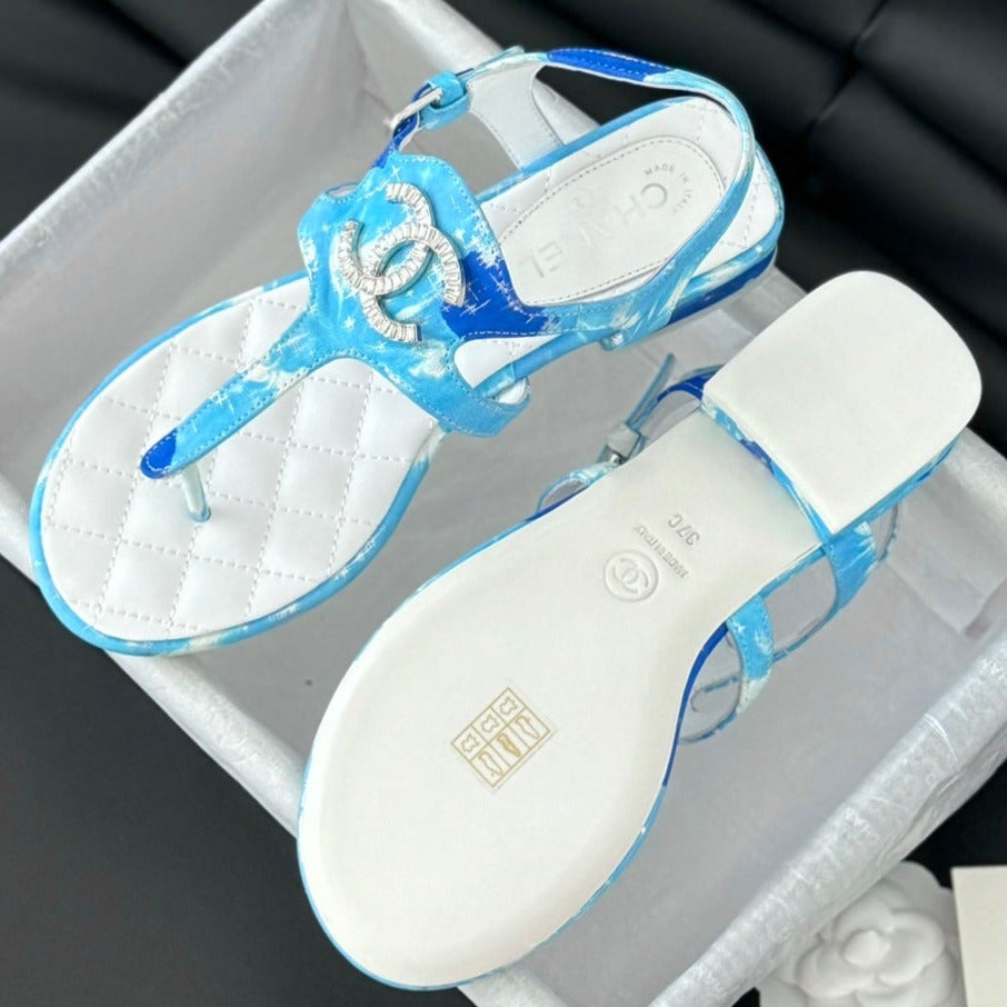 Double C Classic One-Strap Sandals White Sky Blue Lambskin - 35