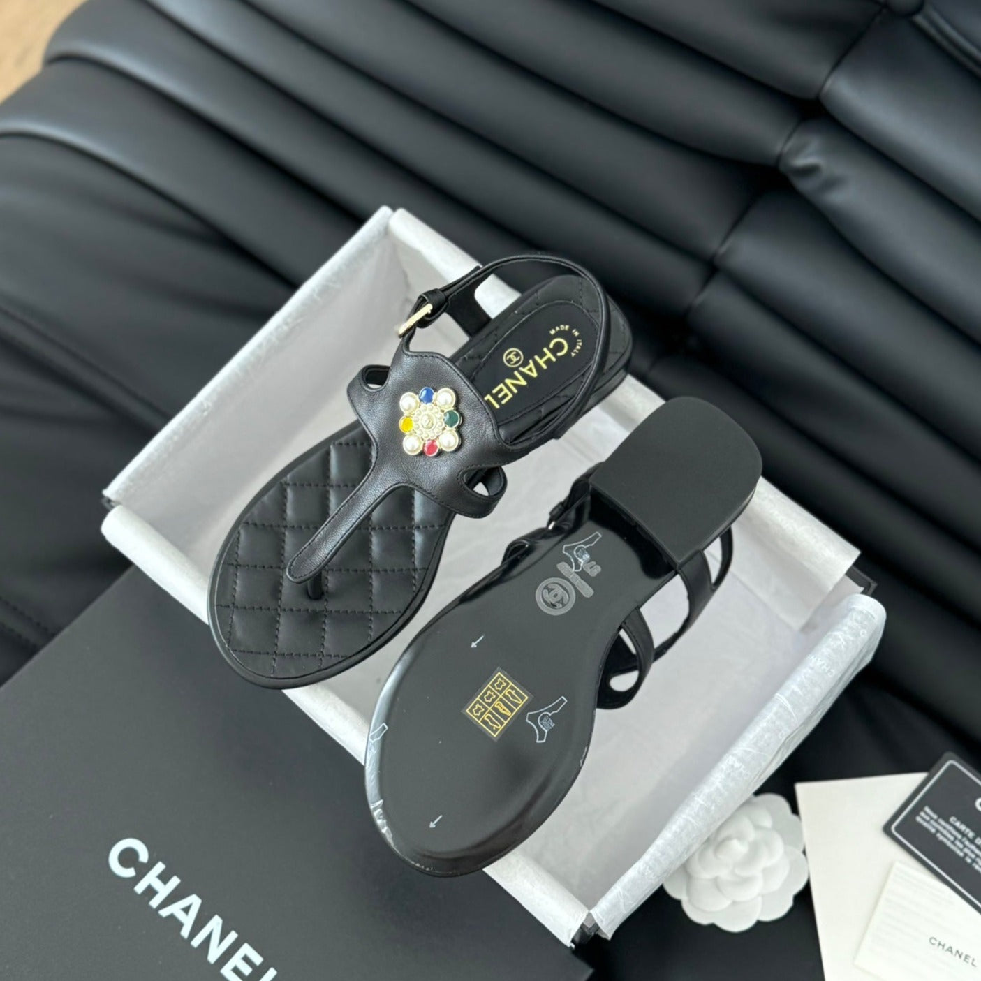 Double C Classic One-Strap Sandals Black Lambskin - 35