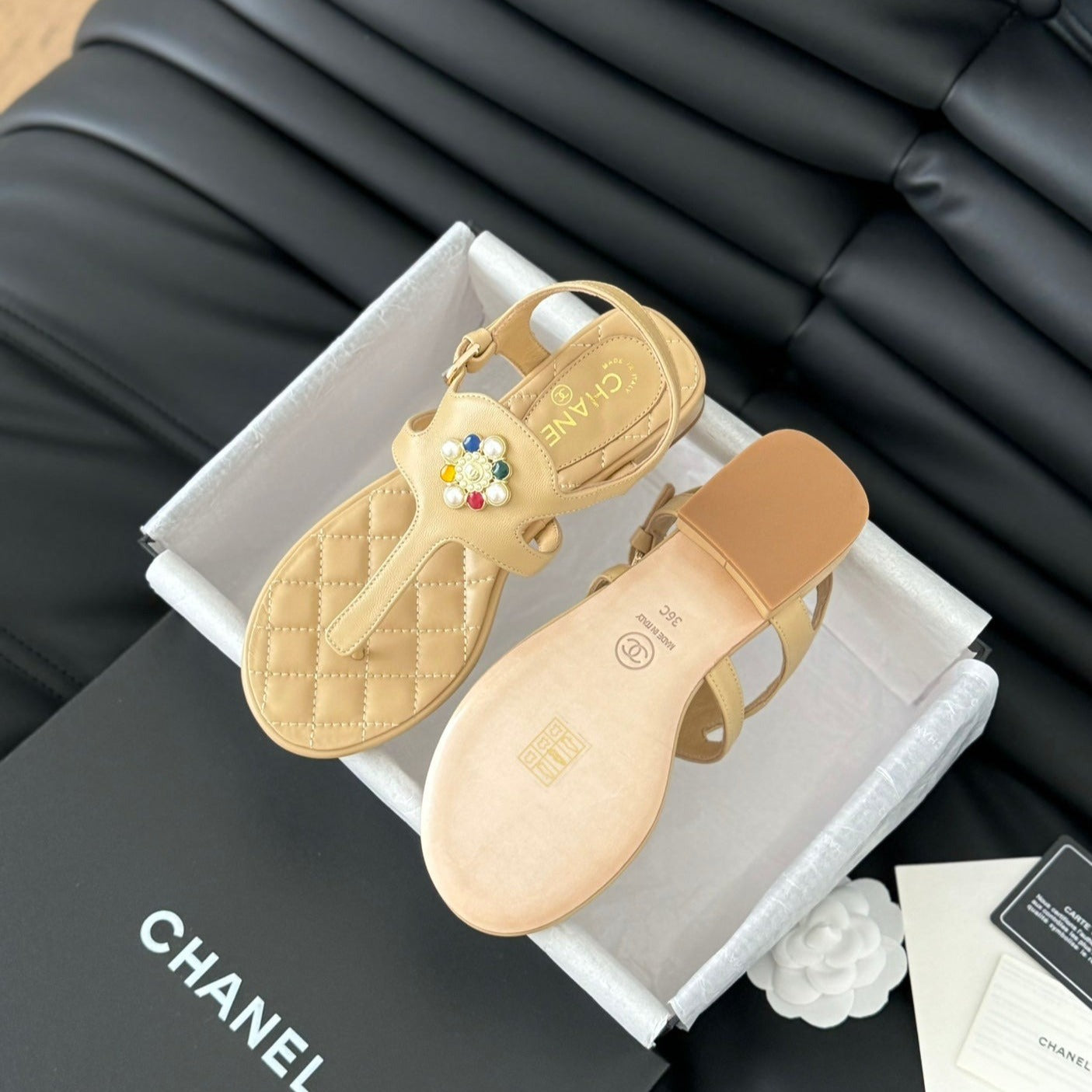 Double C Classic One-Strap Sandals Tan Brown Lambskin - 35