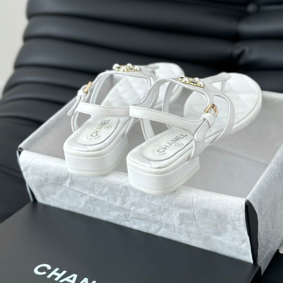 Double C Classic One-Strap Sandals White Lambskin - 35