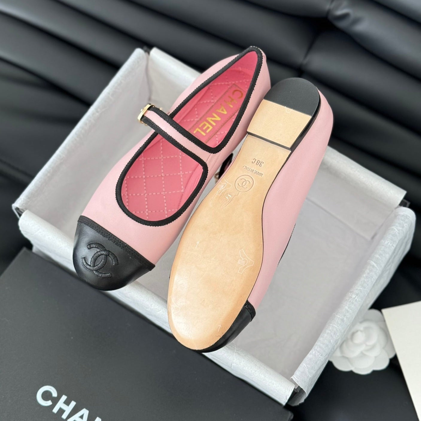 Double C Marry Jane Shoes Light Pink Lambskin - 35