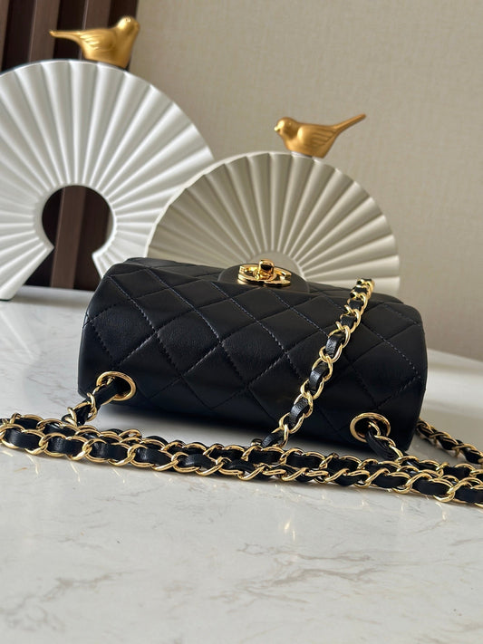 CHANEL 25S MINI FLAP BAG 18 ЧОРНА ШКІРА ЯГНЯТИ З ФУРНІТУРОЮ ЗІ ЗОЛОТА