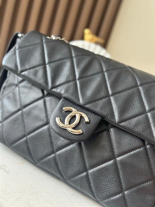 CHANEL 25S СУМКА НА ПЛЕЧЕ 34 ЧОРНА ІКРА ЗІ СРІБНОЮ ФУРНІТУРОЮ