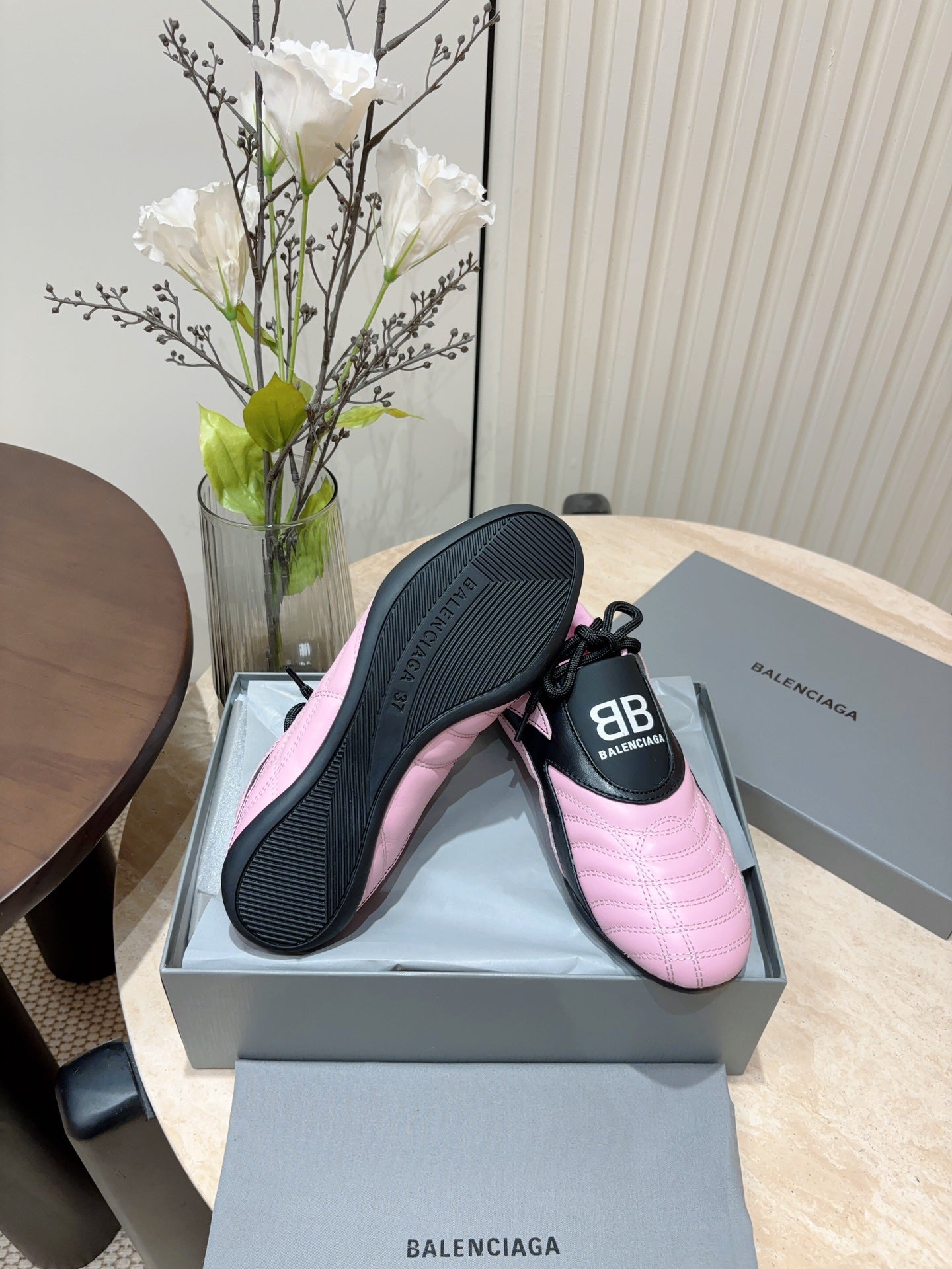 SOCCER SNEAKER IN PINK MIX BLACK QUILTED LAMBSKIN - 35