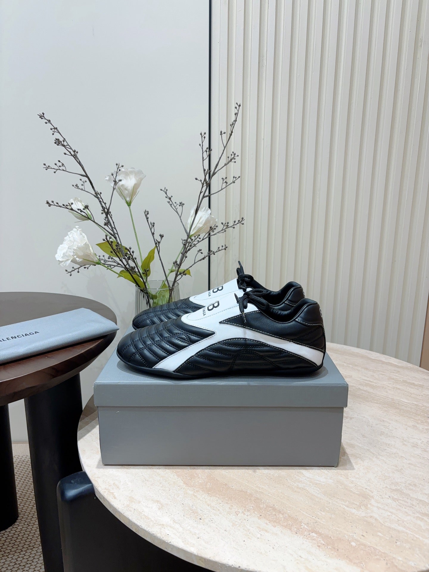 SOCCER SNEAKER IN BLACK MIX WHITE QUILTED LAMBSKIN - 35