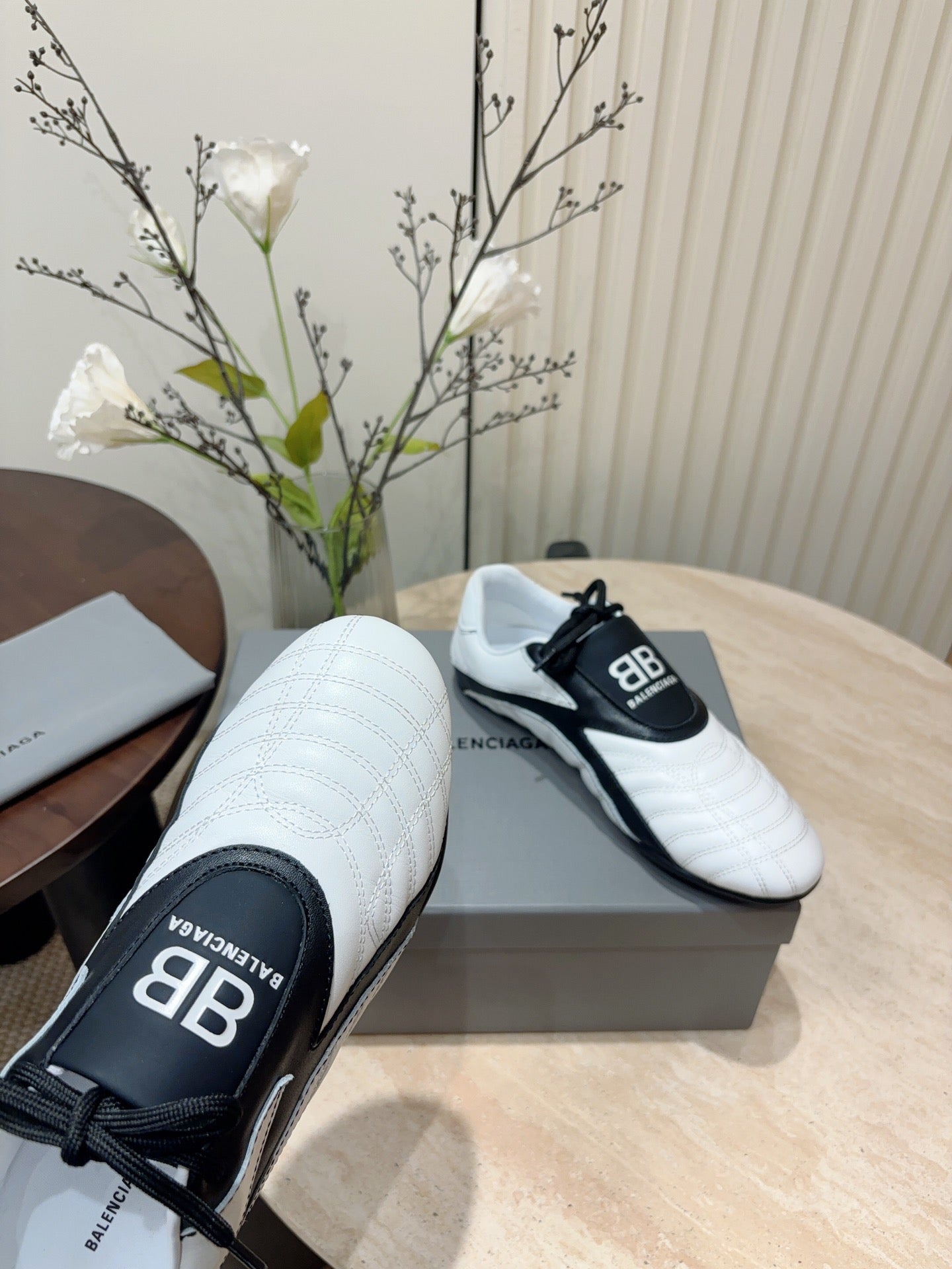 SOCCER SNEAKER IN WHITE MIX BLACK QUILTED LAMBSKIN - 35
