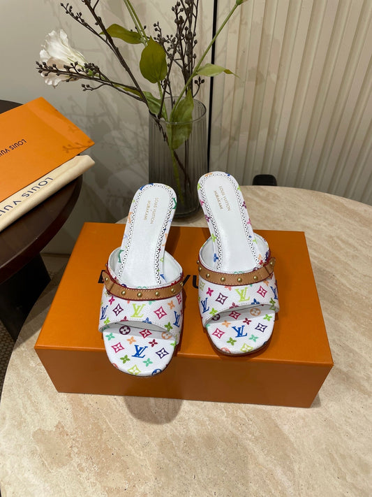 HIGH 5 CM MULES IN WHITE MONOGRAM LAMBSKIN - 35