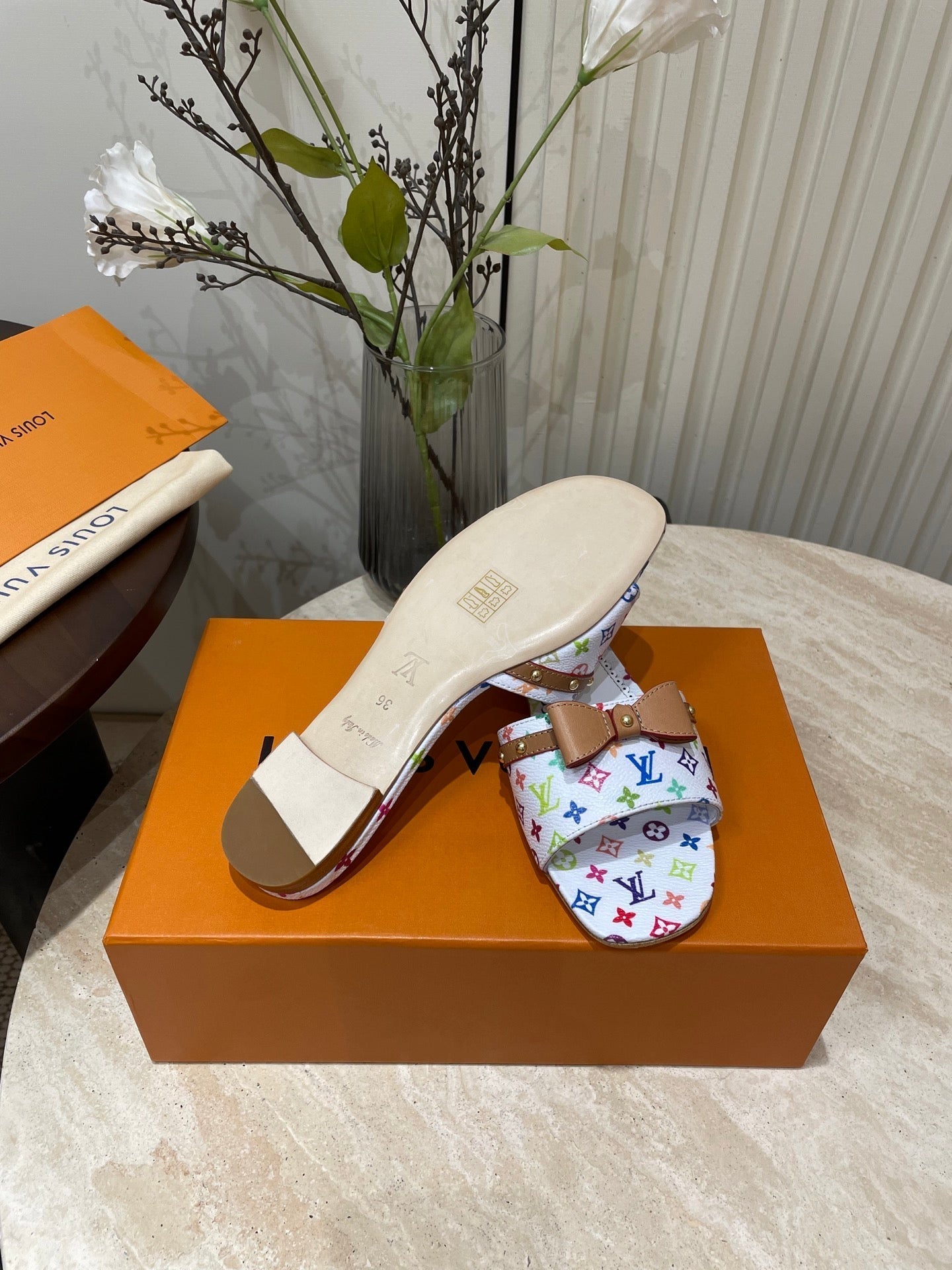 FLAT MULES IN WHITE MONOGRAM LAMBSKIN - 35